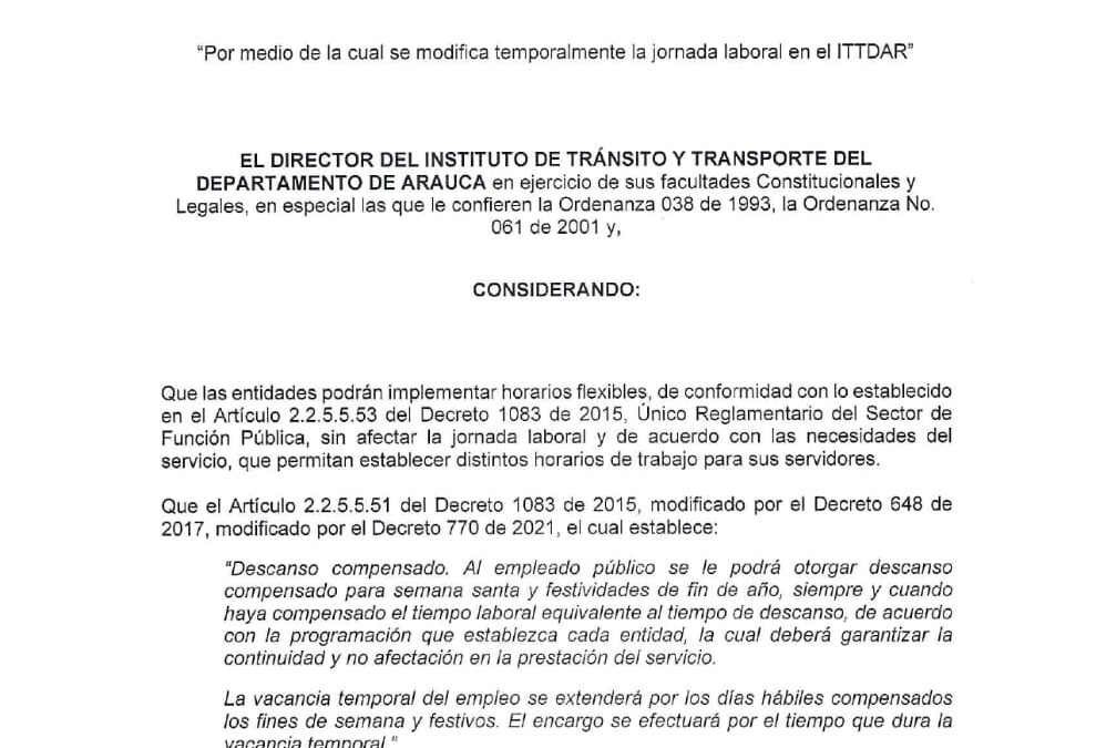 Horario extendido hasta el fin de semana tendrá el Instituto de Tránsito y Transporte del Departamento de Arauca en los meses de febrero y marzo